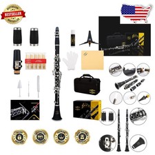 Professional Ebonite Bb Clarinet Black 10 Reeds, Stand, Case, Brushes