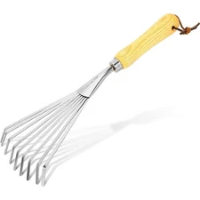 Stainless Steel Hand Rake Garden Tiller Tool with Ergonomic Handle for Soil