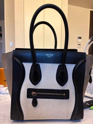 Celine Luggage Medium Shopper Leather Bag Black Brown Used From Japan