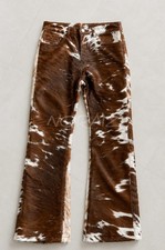 Men's Genuine Hair-On Cowhide Leather Pants Brown White Western Cowboy