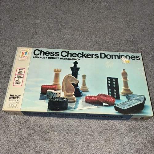Vntg 1970 Milton Bradley 4142 Chess Checkers & Acey Deucy Backgammon no Domino