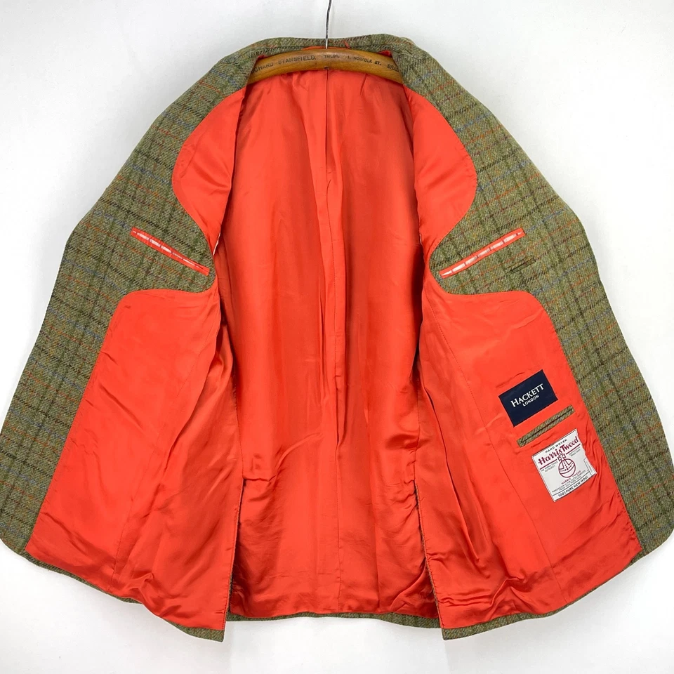 Chaqueta Hackett Harris Tweed Para Hombres 42L Verde Cuadros Lana Hacking Deportes Blazer Foto 3 de 4