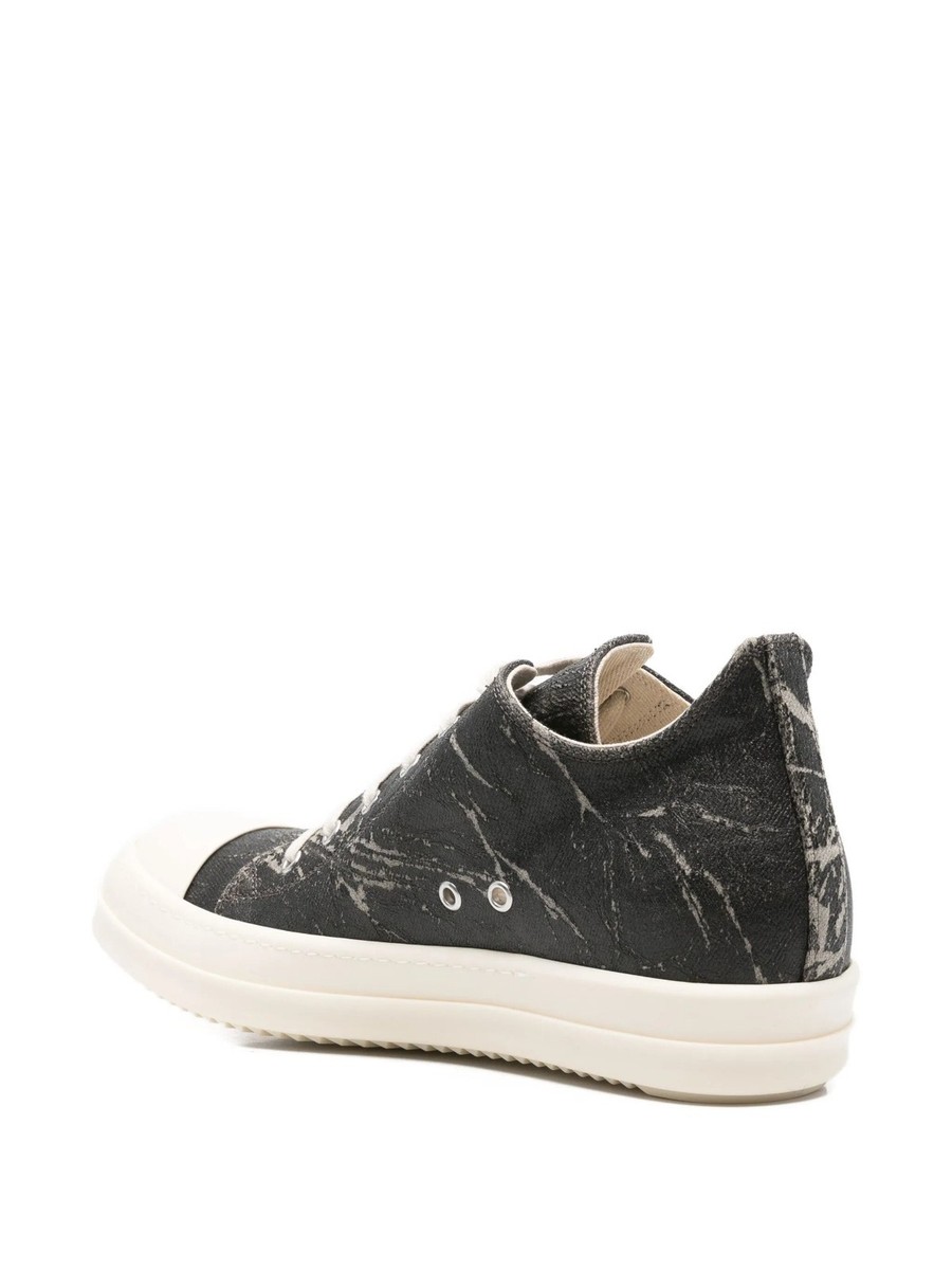 Rick Owens DRKSHDW Lace-Up Printed Low Sneakers Black Cracked
