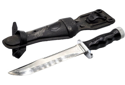 Vintage Aqua Lung US Divers SEA HAWK Stainless Steel Dive Knife Japan w/ Sheath