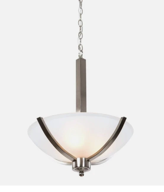 Yosemite Home Decor Bowl Pendant 3-Light with Acid Wash Glass Shade Satin Steel - Image 2 of 4