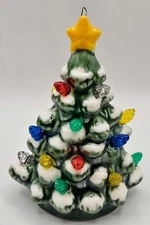 Snowy Christmas Tree Ceramic Vintage inspired Light Up 5" Ceramic Ornament