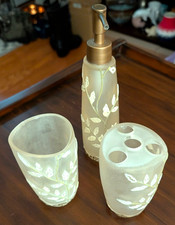 3-pc White and Gold Vintage Frosted Acrylic  Bathroom Accessory Set Embossed