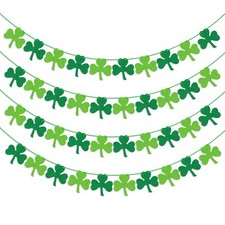 St Patricks Day Decorations 4PCS Felt Shamrock Garland Banner - NO DIY Shamro...