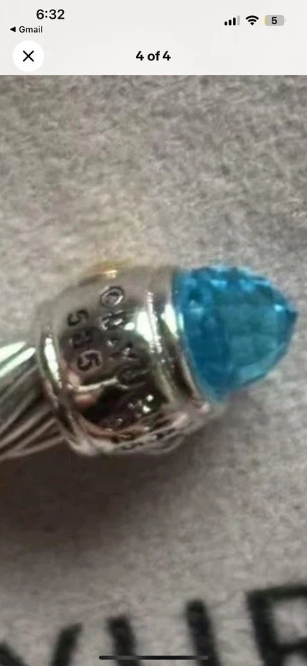 Pulsera brazalete David Yurman plata 925 7MM con piedras preciosas azules talla M, 6-7 pulgadas. Foto 3 de 4