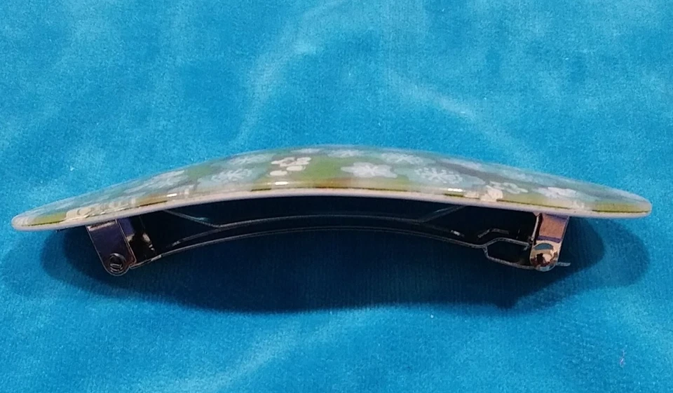 Pinza de pelo France Barrette ovalada floral azul blanco flores Foto 3 de 3