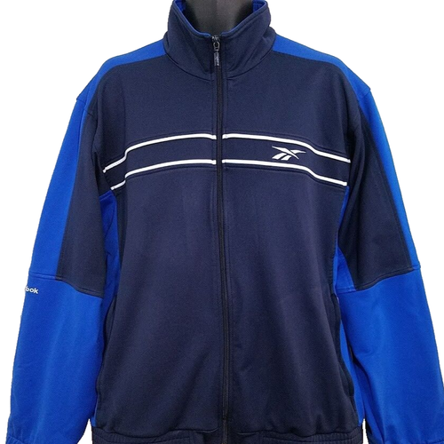Vintage Reebok Track Jacket Mens Size Large Blue 90s Full Zip Mock Neck - Picture 2 of 8