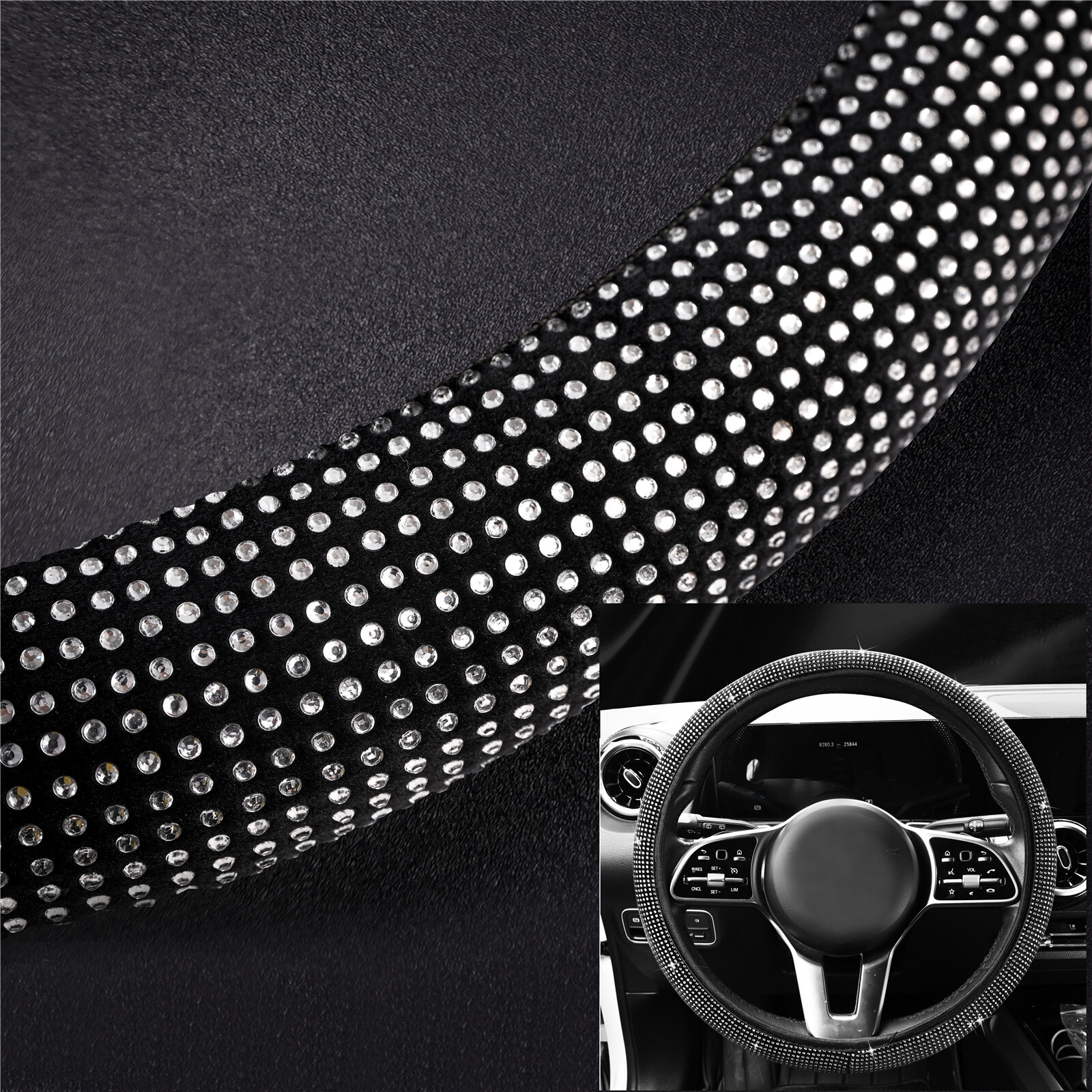 Car Steering Wheel Cover Crystal Rhinestone Sparkle Diamond Anti- slip Protector
