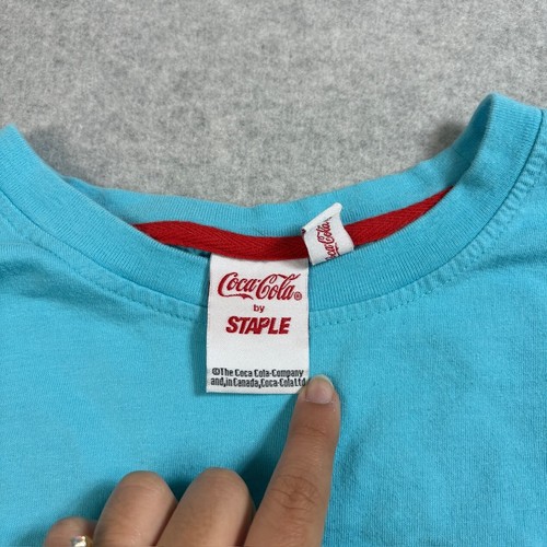 Coca Cola Staple Tshirt Men XL Blue Short Sleeve Logo Graphic Tee Retro Y2K READ - Picture 3 of 15