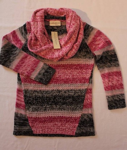 NEW Girls Long Sweater Size XS 4 - 5 Knit Pink Gray Tunic Infinity Loop Scarf - Picture 2 of 3