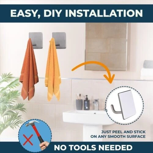 Heavy Duty Adhesive New Wall Hooks Stainless Steel Waterproof  Silver 10 Pack - Image 4 of 4