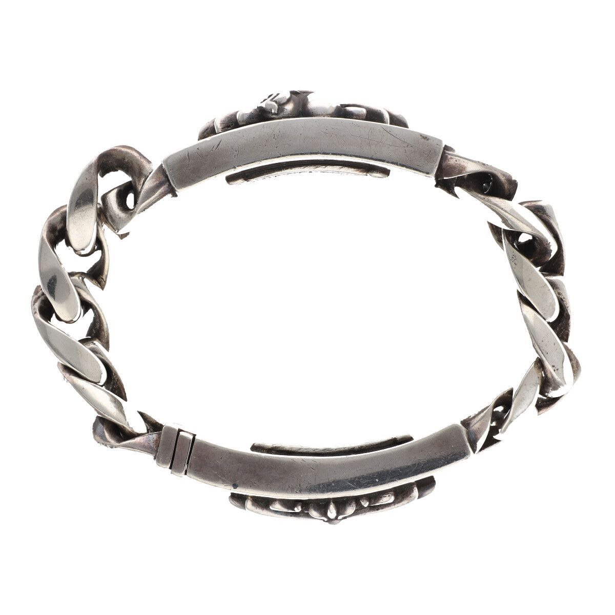 Used Chrome Hearts Double Id Bracelet Floral Cross Heart Used Chrome Hearts Double Id Bracelet Floral Cross Heart