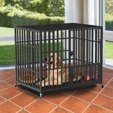46" Premium Heavy Duty Metal Pet Dog Cage Large Crate Kennel Tray Exercise Pan