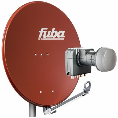 HDTV Sat Komplettset - Fuba Satellitenschüssel 80cm rot + Quad LNB 4 Teilnehmer
