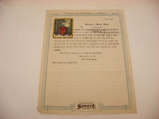 Vtg Sonora Phonograph Advertising Letterhead Stemper's Music Shop Freeport IL