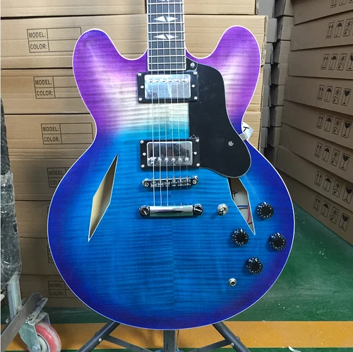 Trini Lopez 335 Hollow Body Electric Guitar Blue Burst Diamond Inlay Bone Nut