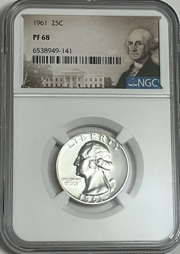 1961 NGC PF68 90% Silver Proof Washington Quarter 25c Portrait