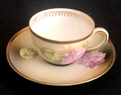 Antique RS Germany Demitasse Tea Cup and Saucer Hand Painted Gold Trim Floral