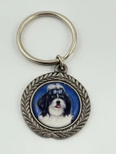Rawcliffe Pewter Shih Tzu dog Purse Charm Keychain Metal 2002 Charm