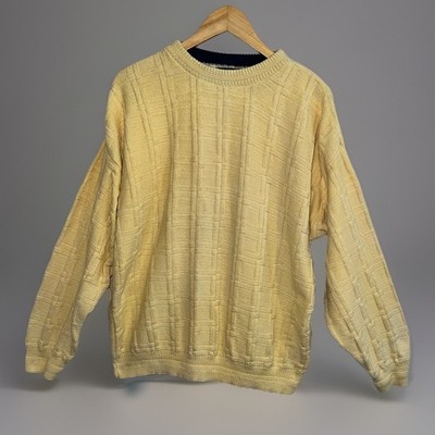 Hill & Archer Sweater Geometric Textured Block Knit Basketweave Yellow Soft - M