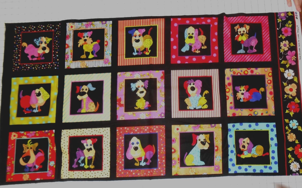 Loralie Designs Dog Happy Panel Cotton Fabric By the Panel Loc: 9
