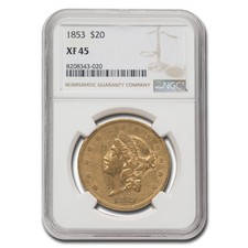 1853 $20 Liberty Gold Double Eagle XF-45 NGC