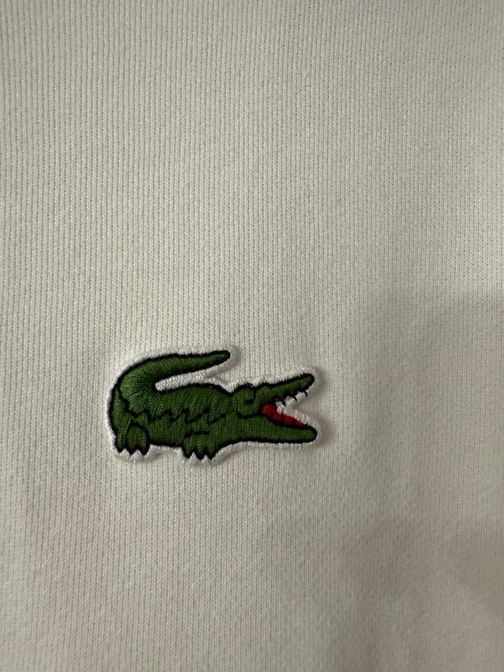 Lacoste "Made in France" L White Hoodie Striped Cuff Green Lined Cotton - Image 4 of 4