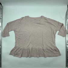 MerSea Women’s One Size Pink Half Sleeve Peplum Slub Tee Top Ruffle Hem Blouse