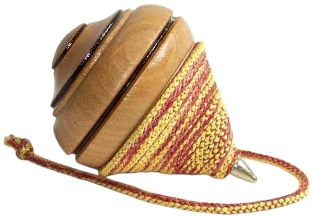 TROTTOLA IN LEGNO DI FAGGIO VINTAGE ARTIGIANALE CM. 8X6 PUNTA METALLO FILO 1 PZ. - Immagine 2 di 4