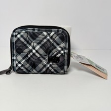 Lug Splits Compact Zip-around Wallet RFID Plaid Grey Quilted Design NWT 
