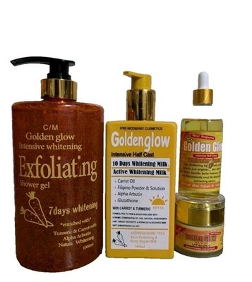 Golden Glow Body Milk 500ml, exfoliating Carrot shower Gel, Serum, Face Cream