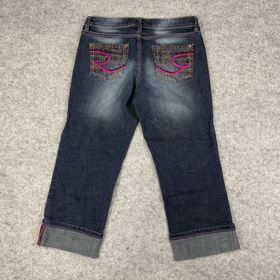 Southpole Capri Jeans Women's Size 9 Blue Stretch Stonewash Denim Bling Pocket