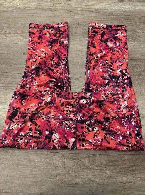 Exertek Capri Althetic Leggings Pink Floral Zipper Pocket Women's Size XL - Image 2 of 2