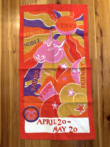 Vintage Zodiac Tea Towel Wall Hanging Taurus the Bull Linen Blend Astrology 70's
