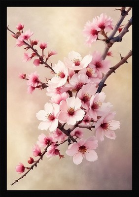 Soft Cherry Blossom Branch Framed Wall Art Poster Canvas Print Picture