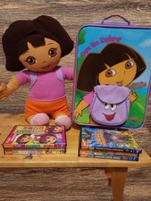 Y2K Dora The Explorer Rolling Suitcase Plush Doll Backpack 6 DVD Lot Bundle