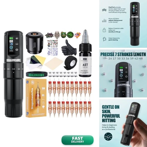 Dragonhawk Atom2 Pro Cordless Rotary Tattoo Kit 7 Strokes 2.4-4.2mm - product listing photo