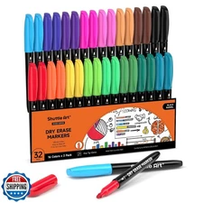Shuttle Art Dry Erase Markers, 32 Pack 16 Colors Whiteboard Markers,Fine Tip 