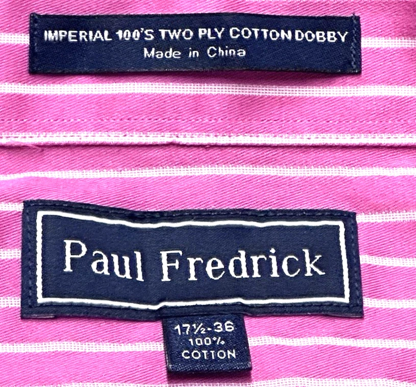 Paul Frederick Shirt Men's 17.5 36 Pink Striped Button Down Business Office Wear - Image 3 of 4