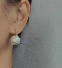 16mm Huge AAA+ white south sea Round shell Pearl Earrings nice EARRINGS 14k gold