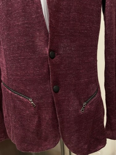 John Varvatos Linen Cardigan with Zip Pockets-Cranberry-Small - Picture 4 of 11