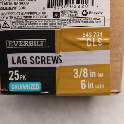 (25-Pk) Everbilt Hex Galvanized Lag Screw 3/8'' X 6'' 543754