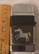Vtg Scripto CHROME BLACK Lighter Horse Stallion Tobaccocania Novelty
