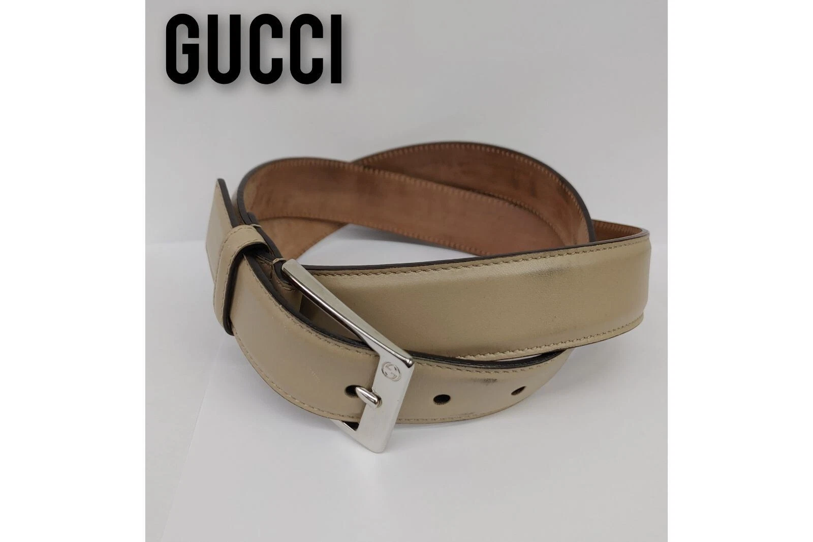 Ceinture homme GUCCI imbriquée 345658 cuir beige occasion Japon