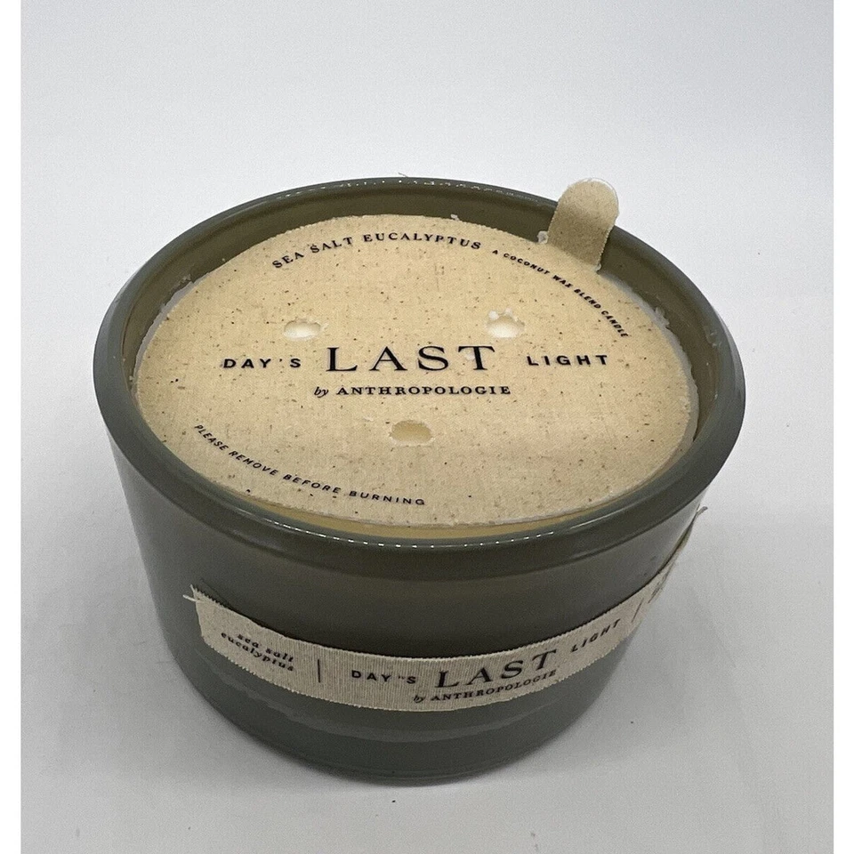 Anthropologie Último Día Luz Vela Vidrio Sal Marina Eucalipto Nuevo En Caja Foto 3 de 4