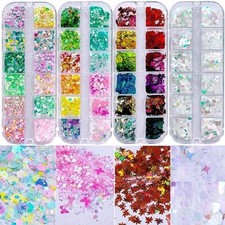 4 Boxes Nail Glitter Holographic Maple Chunky Glitter Flakes Mixed Shaped